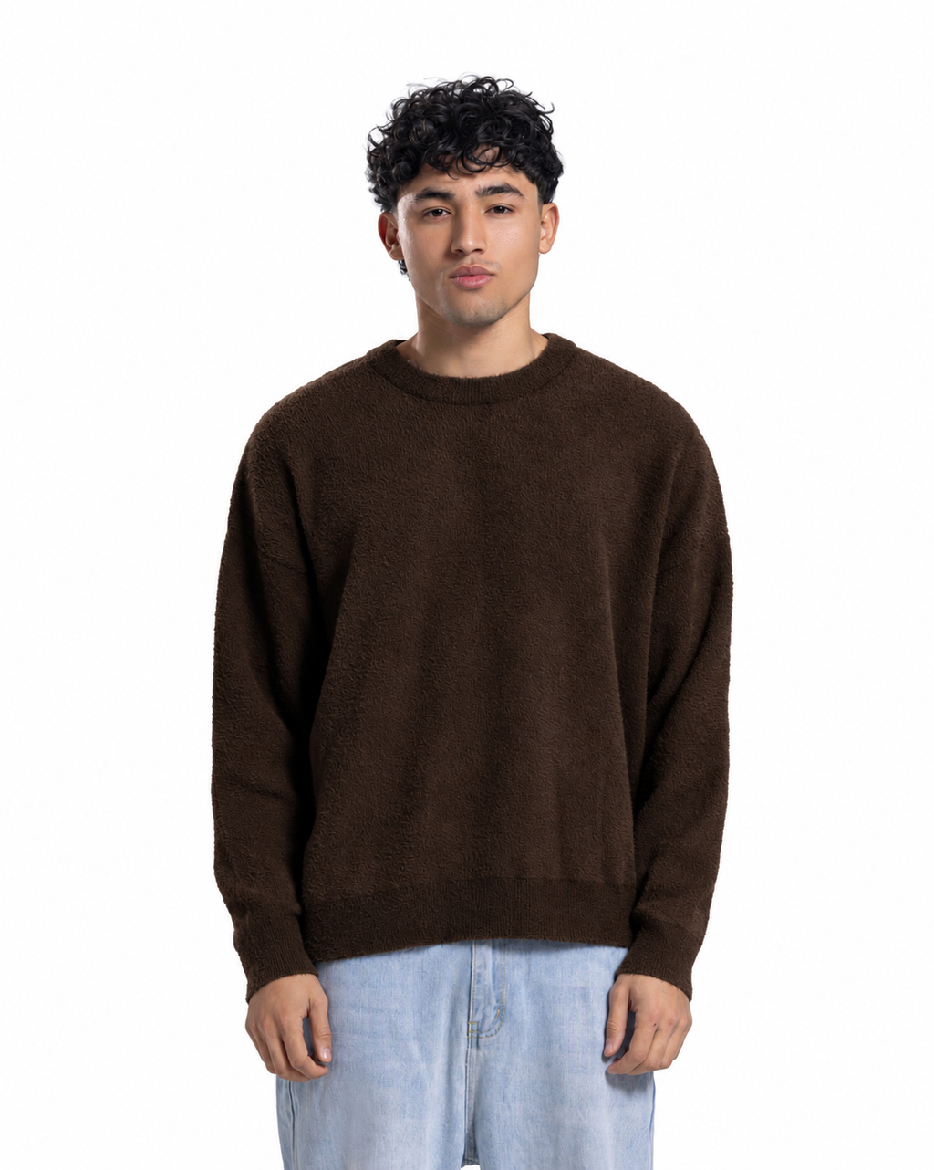 Mohair Crew Neck Sweater - Brown