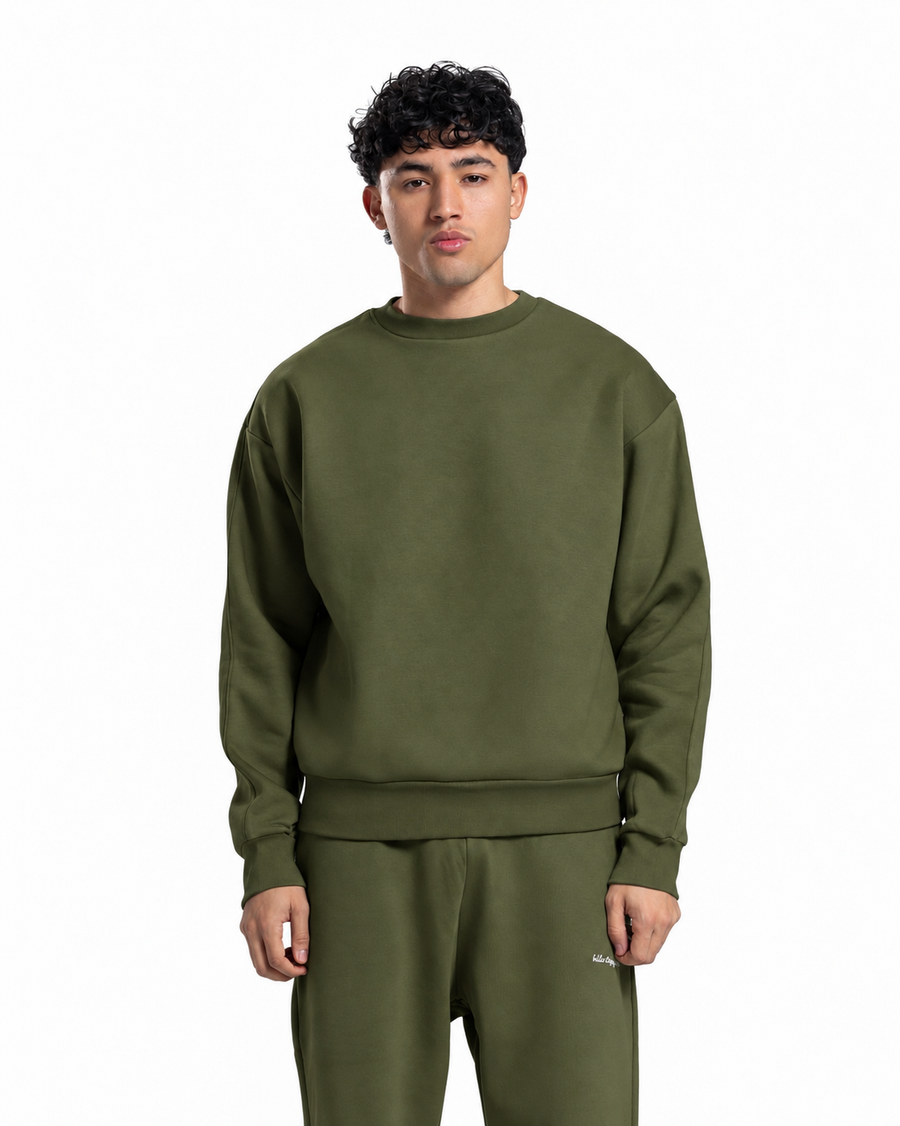 Relaxed Crew Neck Sweatshirt - Olive
