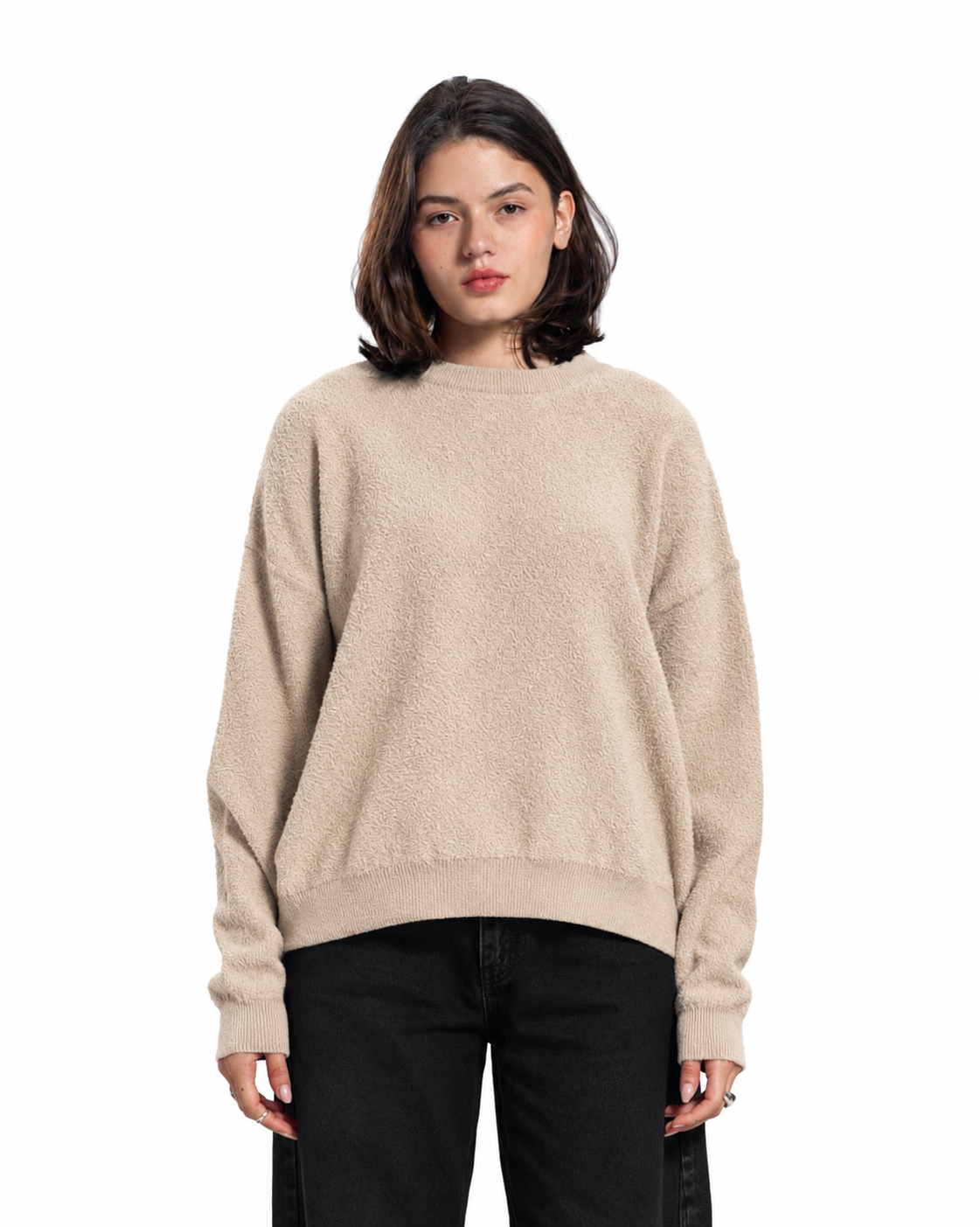 Mohair Crew Neck Sweater - Beige