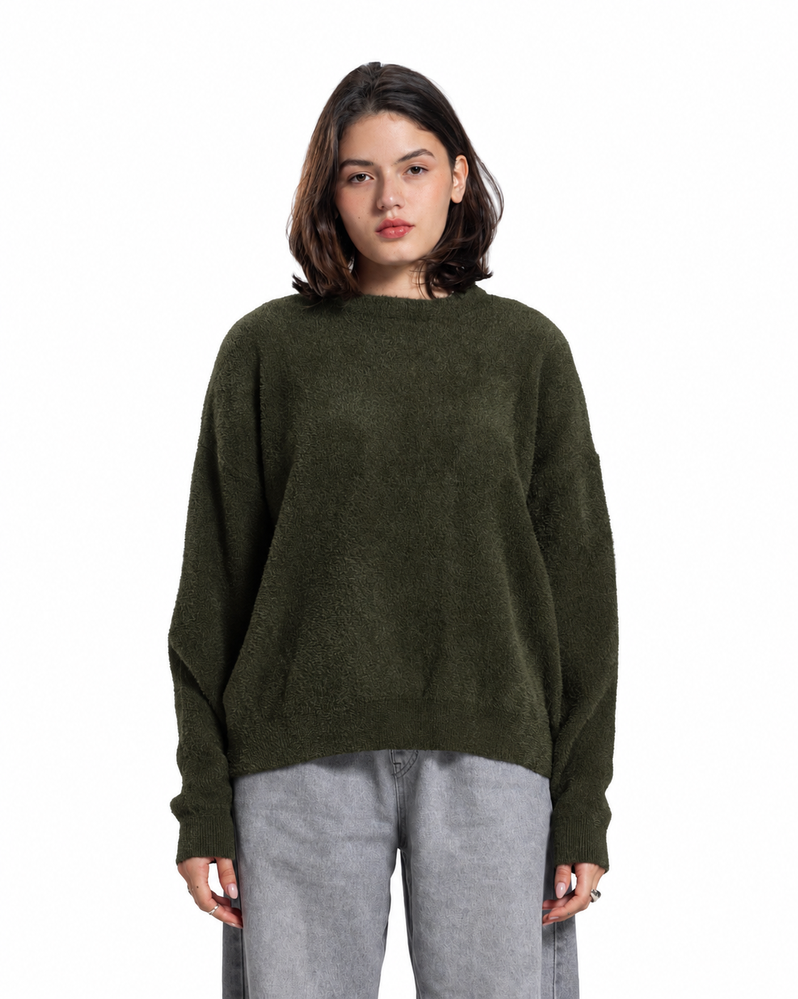 Mohair Crew Neck Sweater - Dark Olive