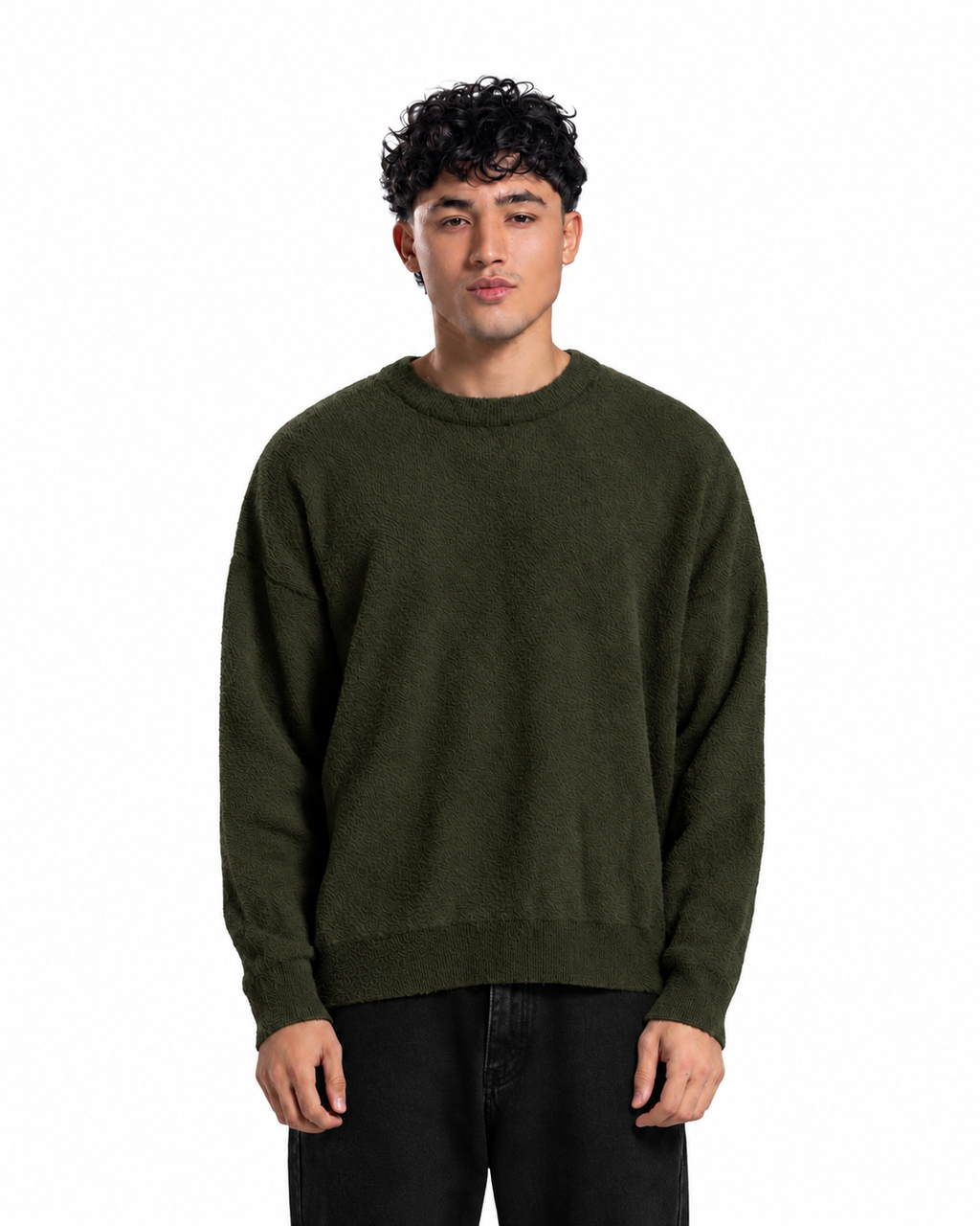 Mohair Crew Neck Sweater - Dark Olive
