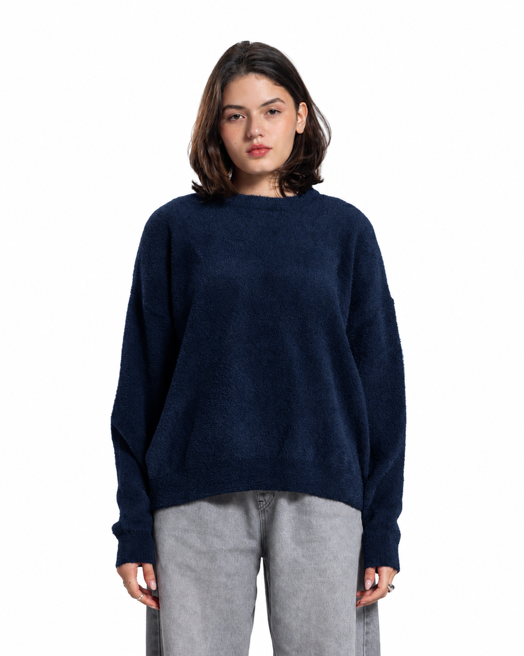 Mohair Crew Neck Sweater - Navy