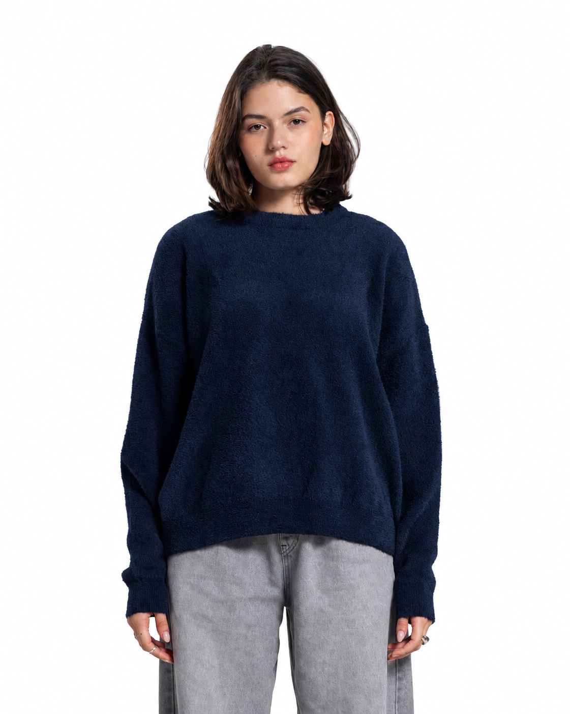 Mohair Crew Neck Sweater - Navy