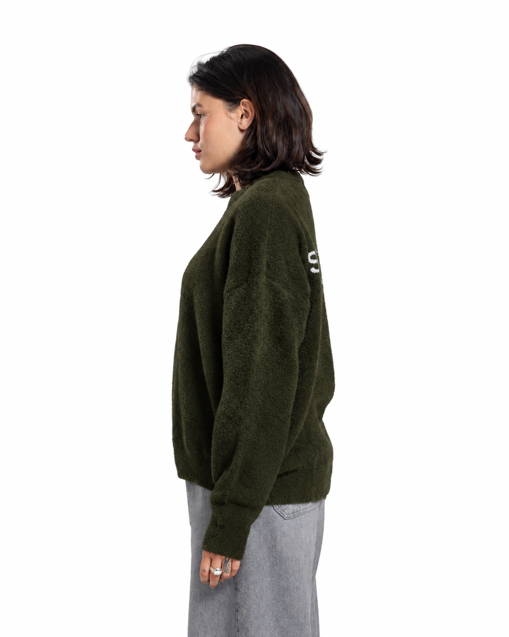 Mohair Crew Neck Sweater - Dark Olive
