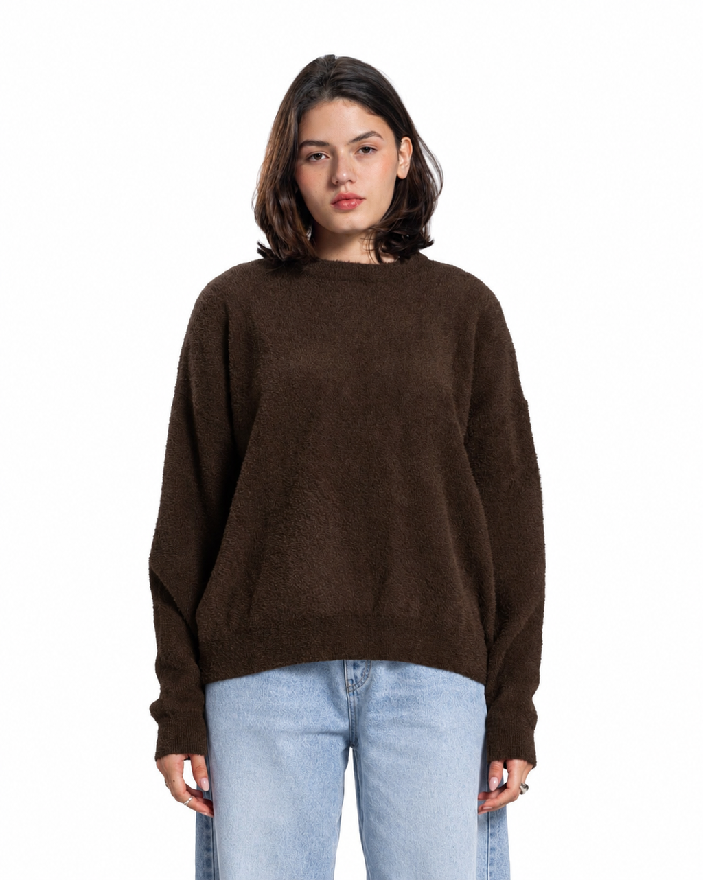 Mohair Crew Neck Sweater - Brown
