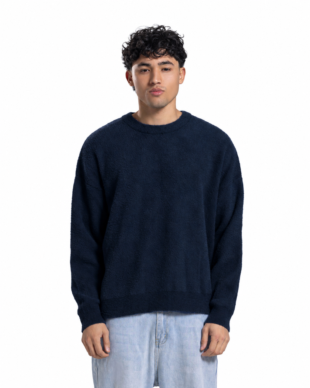 Mohair Crew Neck Sweater - Navy