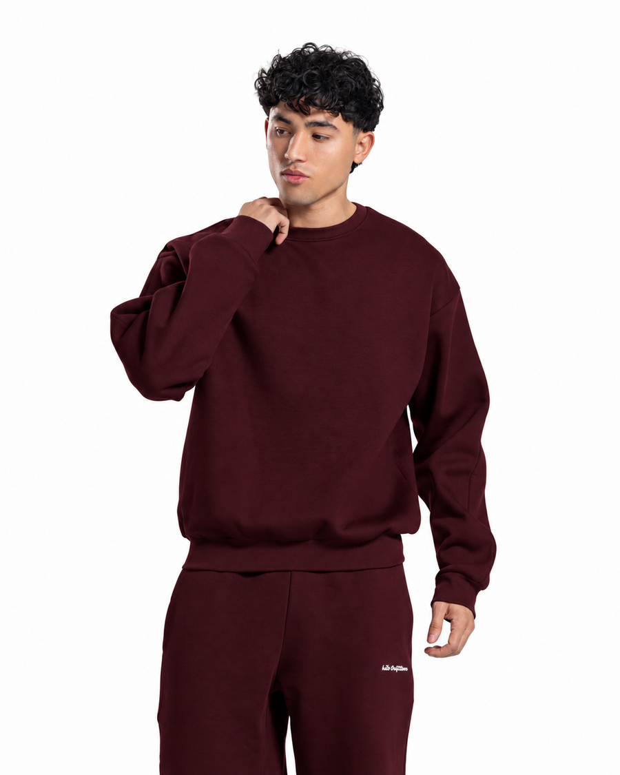 Relaxed Crew Neck Sweatshirt - Burgundy