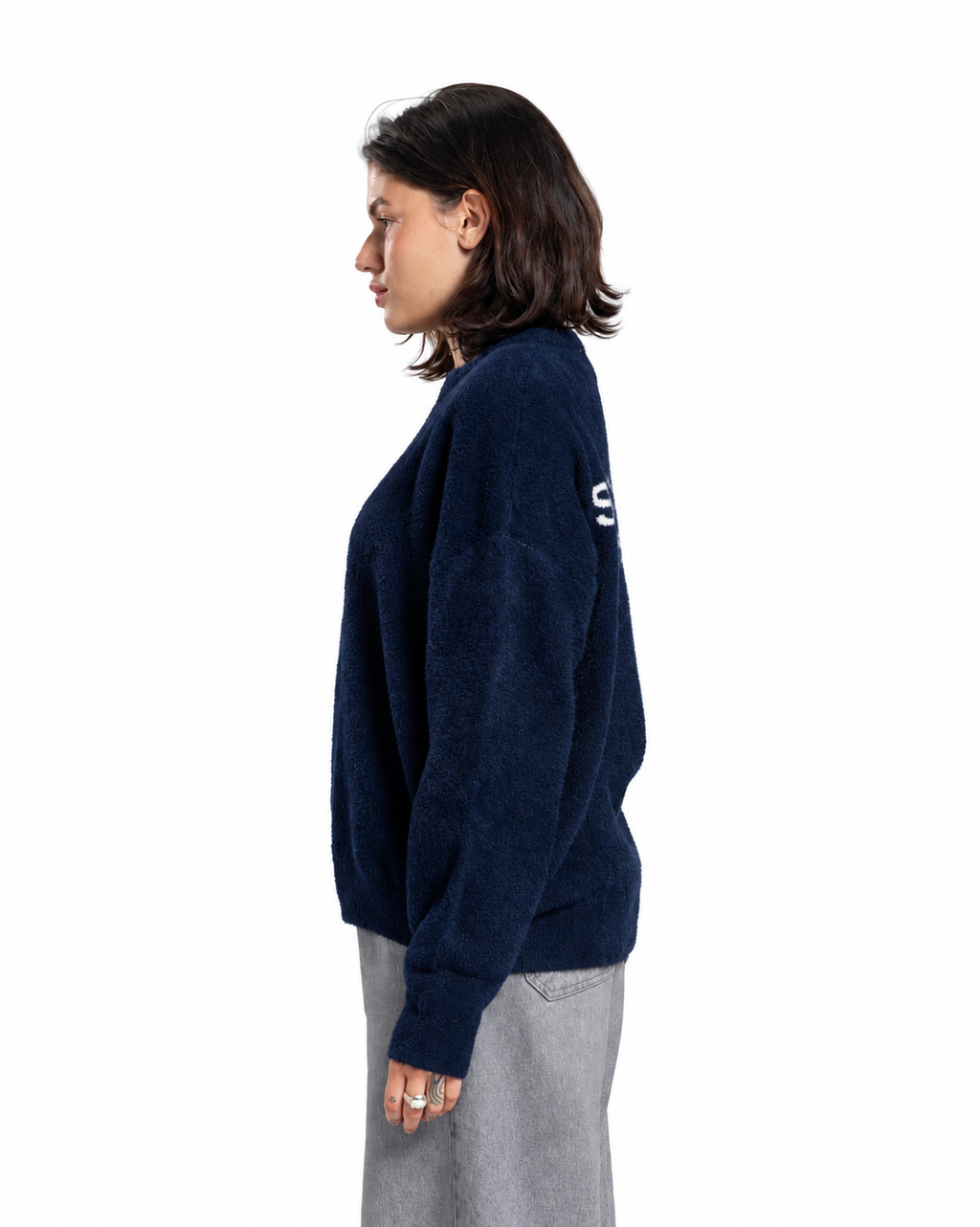 Mohair Crew Neck Sweater - Navy
