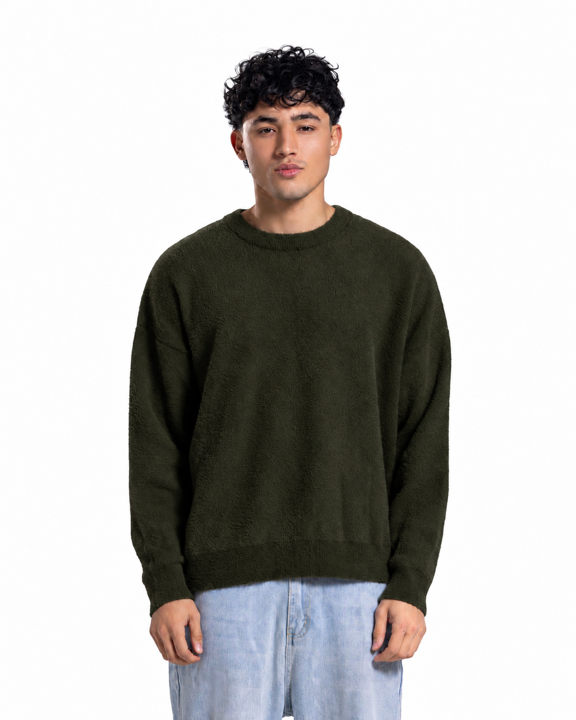 Mohair Crew Neck Sweater - Dark Olive